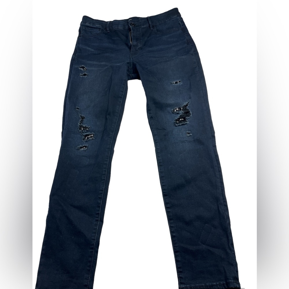 WHBM Distressed Skinny Jean Dark Wash Size 8
